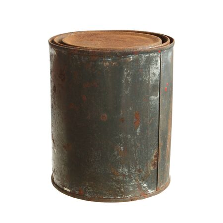Rusty can closed isolated on white backgroundの写真素材