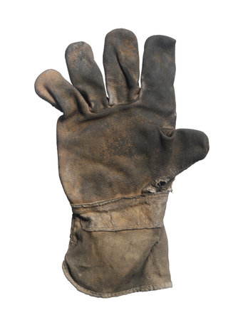 Dirty leather glove   isolated on white background