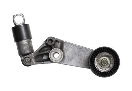 Car engine belt tensioner roller assembly isolated on white backgroundの写真素材