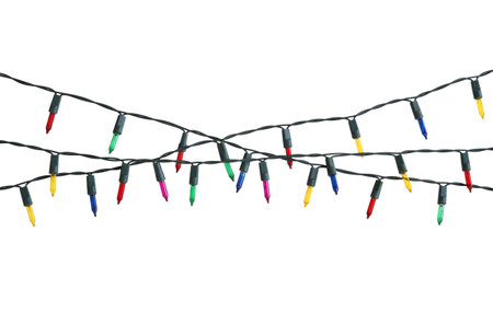 Christmas lights xmas string bulbs  isolated on white backgroundの写真素材
