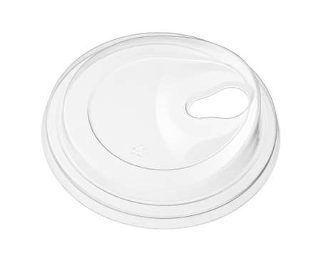 Plastic drinking cup cover lid disposable (with clipping path) isolated on white backgroundの写真素材