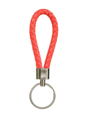 Leather rope keychain (with clipping path) isolated on white backgroundの写真素材