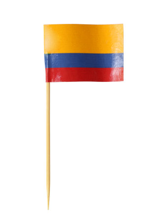 Colombia flag toothpick (with clipping path) isolated on white backgroundの写真素材