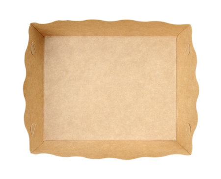 Paper food tray disposable top view (with clipping path) isolated on white backgroundの写真素材