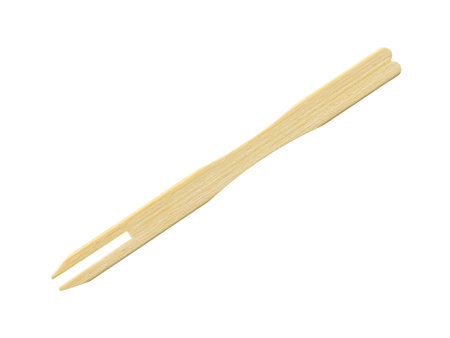 Disposable wooden dessert fork (with clipping path) isolated on white backgroundの写真素材