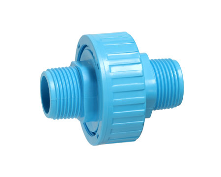 PVC union pipe coupling fitting connector (with clipping path) isolated on white backgroundの写真素材