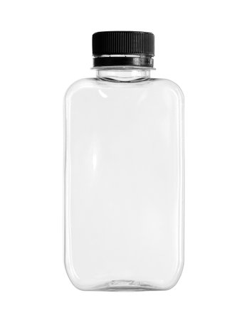Plastic beverage bottle flat shape disposable (with clipping path) isolated on white backgroundの写真素材