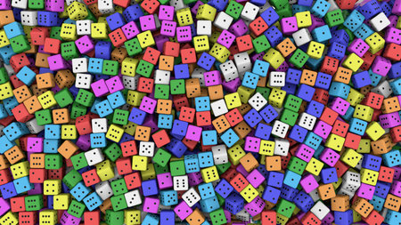 Tens of random color dice. 3D rendering