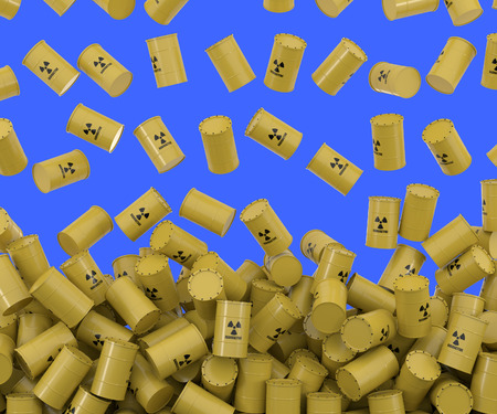 3D rendering of toxic waste falling from above. Blue background to simplify the compositingの写真素材