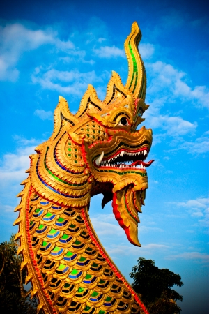 King of Nagas in front of the temple in Thailandの写真素材