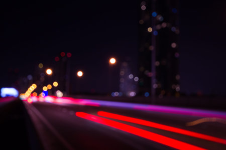 bokeh traffic, blue and defocus traffic in Bangkok Thailandの写真素材