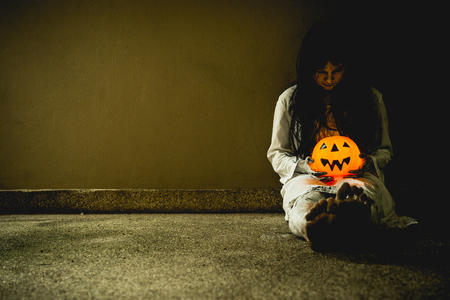 Halloween or horror concept, Women dressed in costume cosplay horror zombies or ghost on Halloween festival.の写真素材
