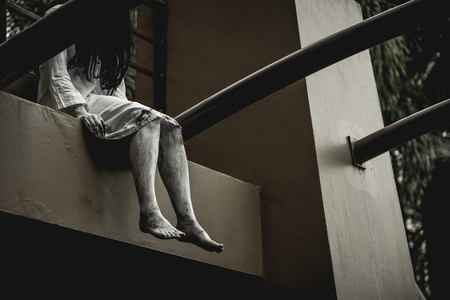 Halloween or horror concept, Women dressed in costume cosplay horror zombies or ghost on Halloween festival.の写真素材