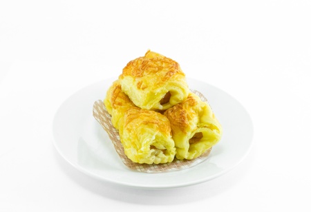 croissant with sausage  isolated on a white backgroundの写真素材