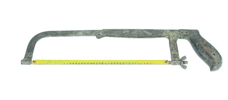 rusty hand saw for metal on white background