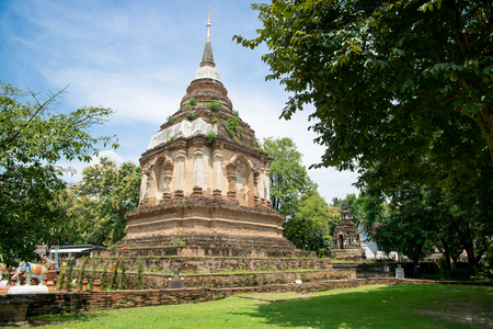 Ancient pagod at Wat Chet Yot,  old buddhist temple in Chiang Mai in northern Thailandの写真素材