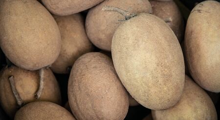 Close up of fresh Sapodilla background, sweet fruitの写真素材