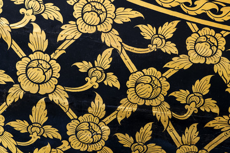 Traditional Thai style painting on surface of royal barge, Thailandの写真素材