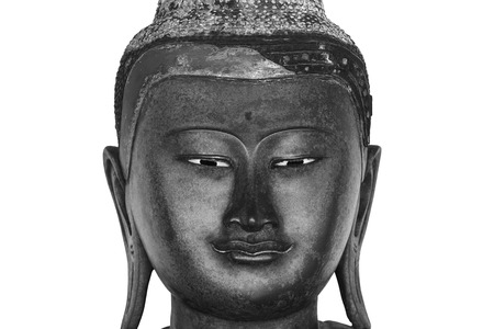 Buddha portrait isolated on white background. Black and whiteの写真素材