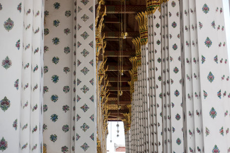 The art at wall of Wat Arun's main hall, Bangkok, Thailand.