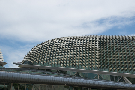 SINGAPORE 27 MARCH 2017 : Architectural roof detail of Esplanade Theatres on the Bay in Singapore with blue sky background.のeditorial素材