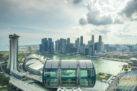 SINGAPORE, MARCH 27,2017 : The top of Singapore flyer's cabin with cloudy sky background.The Singapore Flyer is a giant Ferris wheel in Singapore.のeditorial素材