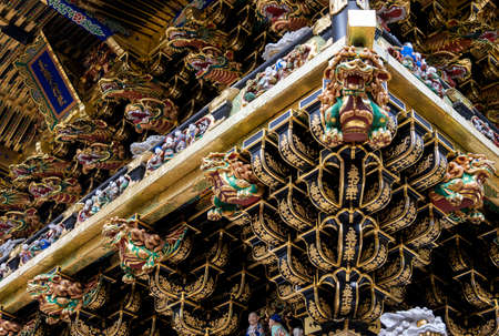 The arts of Yomeimon Gate at Toshogu Shrinea Temple. One of the most beautiful gates in Japan. UNESCO World Heritage Site, Nikko, Japan.のeditorial素材