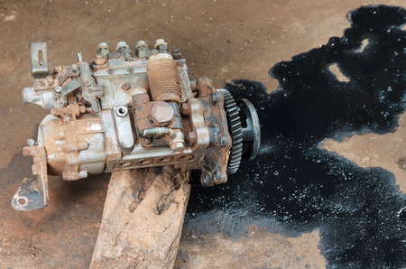 The damaged engine oil, spare parts truck.の写真素材