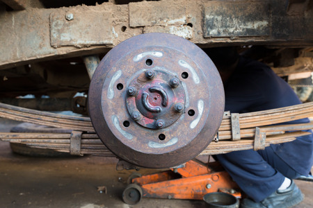 repairing a car disc brakesの写真素材