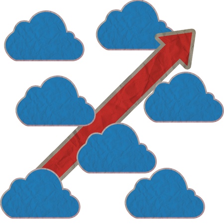 cloud paper craft and arrowの写真素材