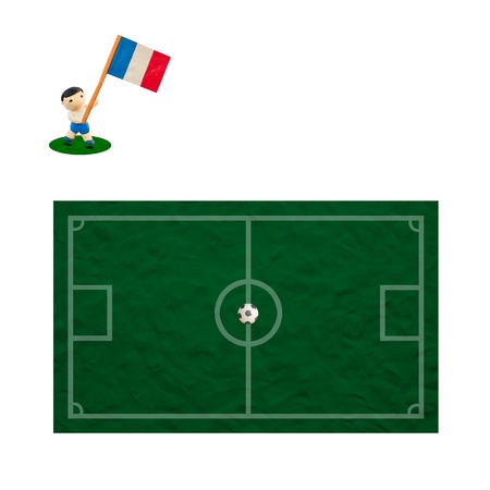 Plasticine Football with the flag on grass and  board backgroundの写真素材