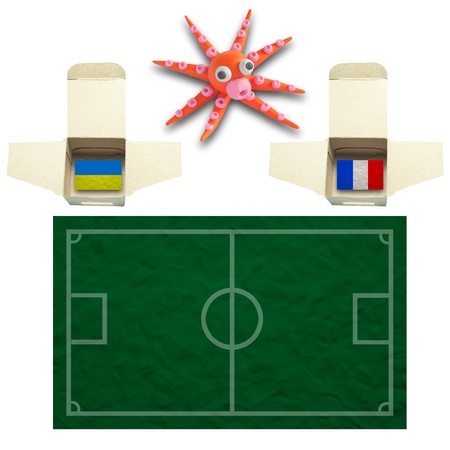 Squid Football with the flag Ukraine and Franceの写真素材