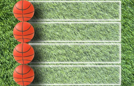 Basketball on grass and  paper backgroundの写真素材