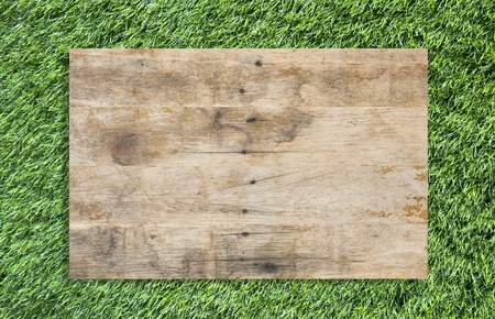 Grass Background and wood space for textの写真素材