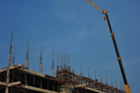 Construction site with concrete steel