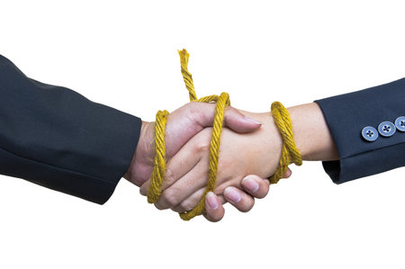 Chain Business hand shake on white background , Concept
