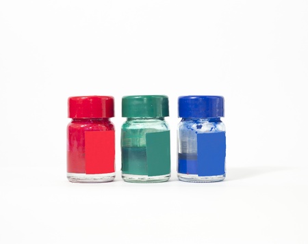 Bright colorful bottles, red green blueの写真素材