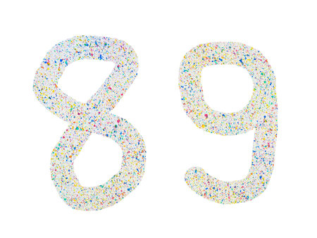 Handwritten colorful watercolor alphabet number, isolated