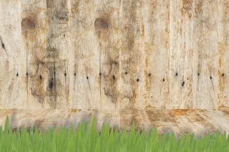 Wood and Grass for background and textureの写真素材