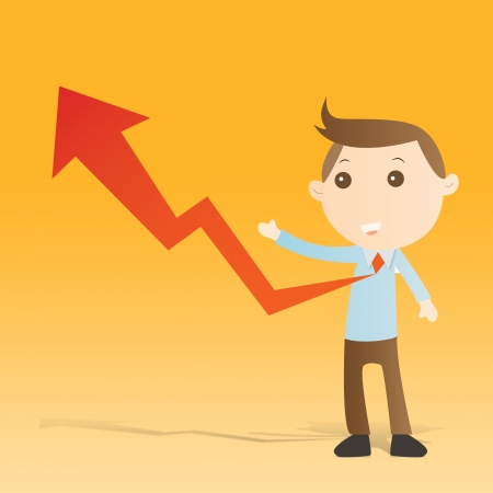 Businessman with graph on yellow backgroundの写真素材