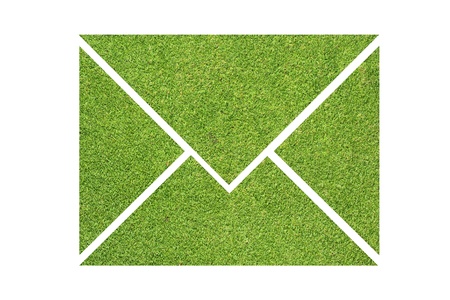 Email icon green grass on white backgroundの写真素材