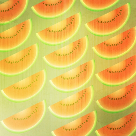 Watermelon of old paper background and patternの写真素材