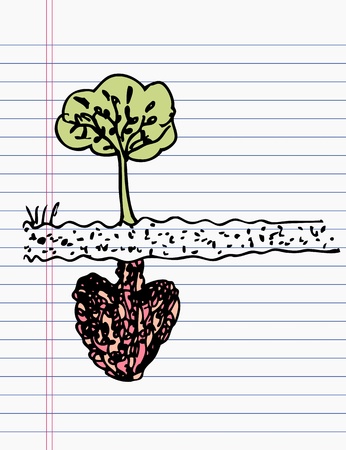 Drawing heart and tree, conceptのイラスト素材