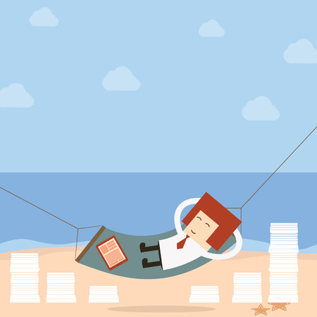 Businessman relax of work on the beachのイラスト素材