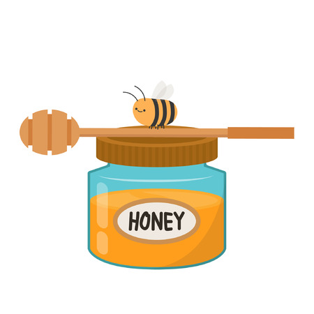 Honey jar cartoon vector. bee cartoon. free space for text.のイラスト素材