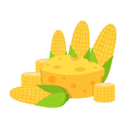 Corn and Cheese vector. Corn and Cheese on white background.のイラスト素材