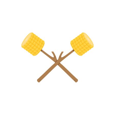 Corn vector. Yellow corn stabbed vector. Corn and stick vector.のイラスト素材