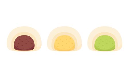 Red bean bun vector. wallpaper. free space for text. Cream bun and Green tea. Steamed Bun vector.のイラスト素材