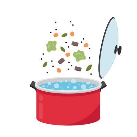 Food step. Boil water. Hot pot. Pot cartoon vector. free space for text. Water in pot.のイラスト素材