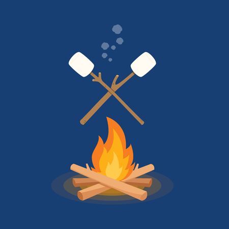 Marshmallow and bonfire vector. free space for text. wallpaper.のイラスト素材